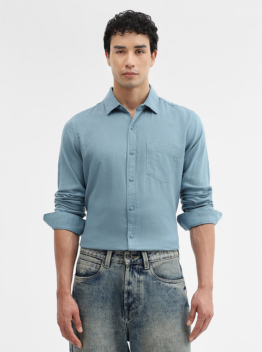 Teal Solid Slim Fit Casual Shirt | JadeBlue