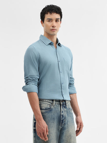 Teal Solid Slim Fit Casual Shirt | JadeBlue