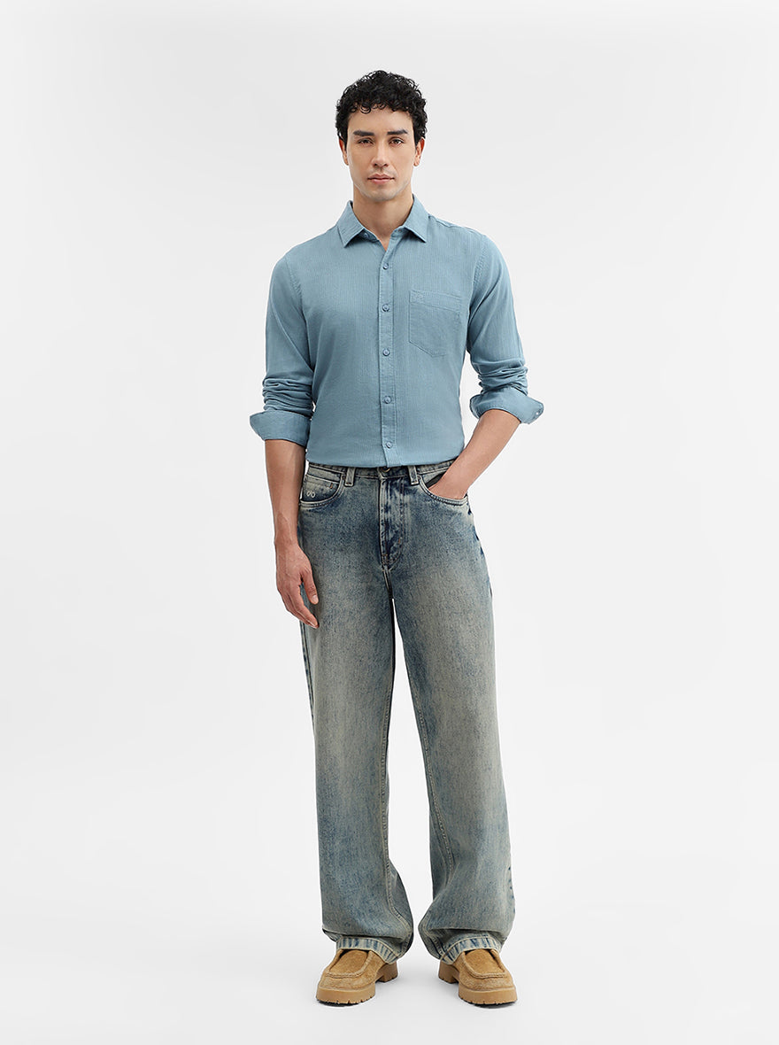 Teal Solid Slim Fit Casual Shirt | JadeBlue