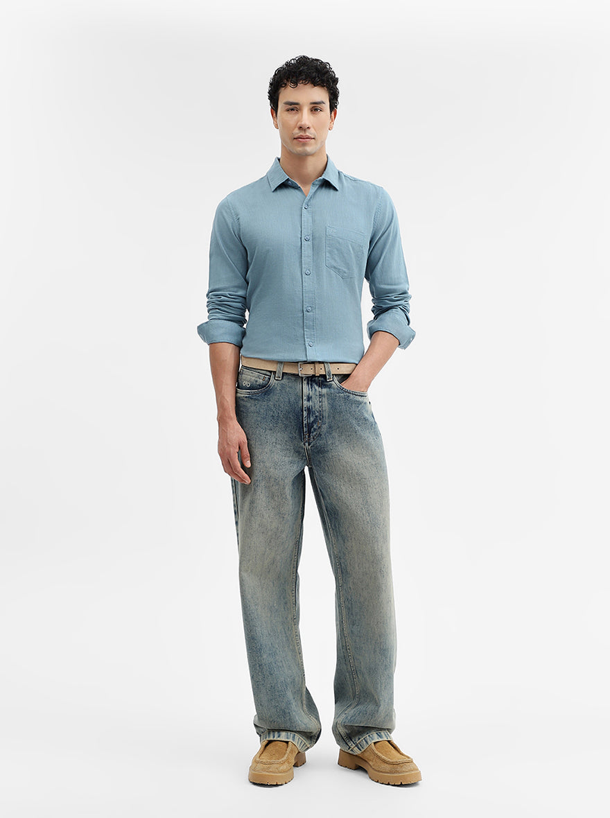 Teal Solid Slim Fit Casual Shirt | JadeBlue