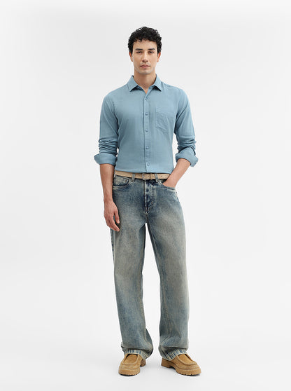 Teal Solid Slim Fit Casual Shirt | JadeBlue