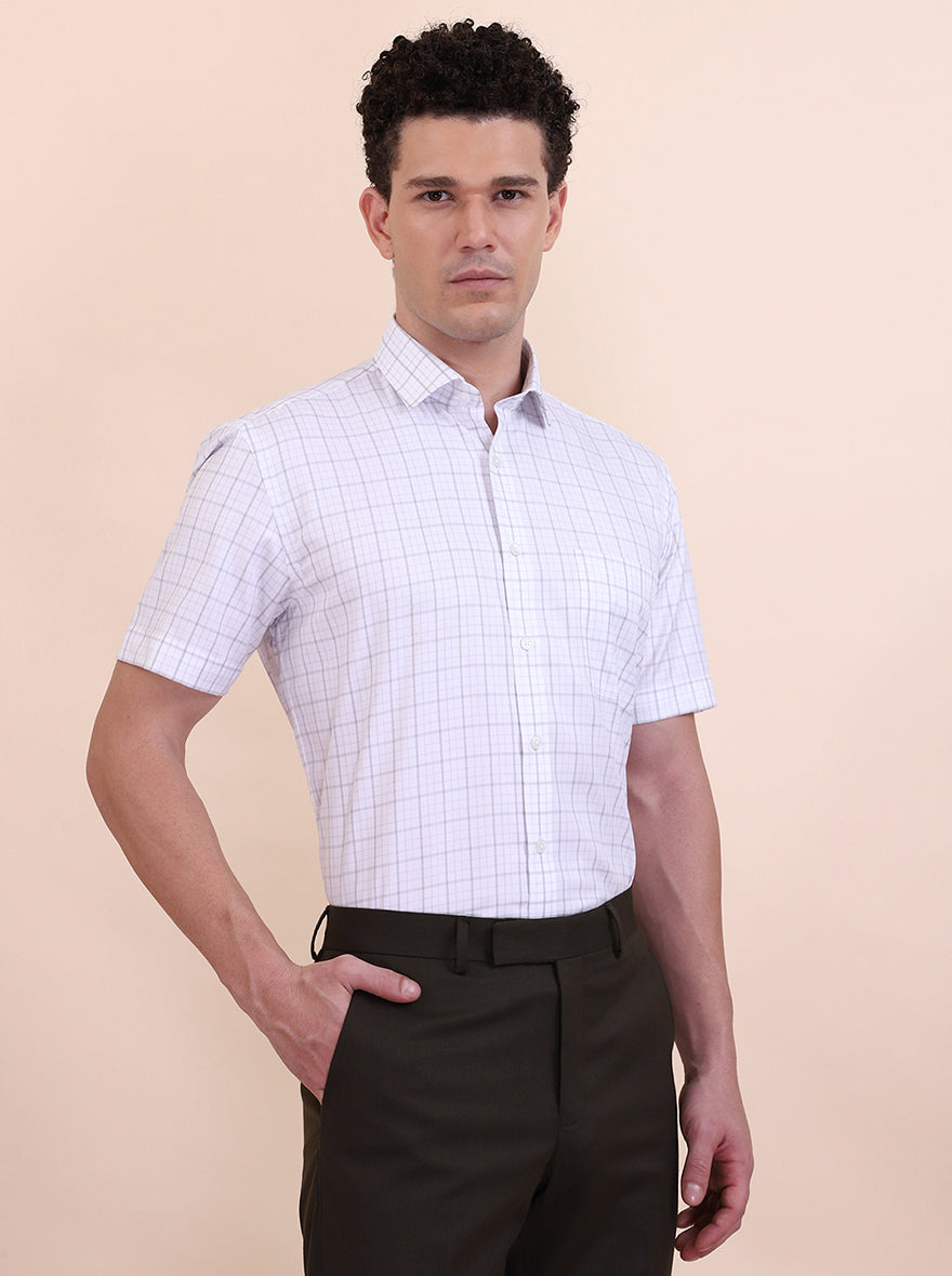 White & Grey Checked Regular Fit Formal Shirt | Greenfibre