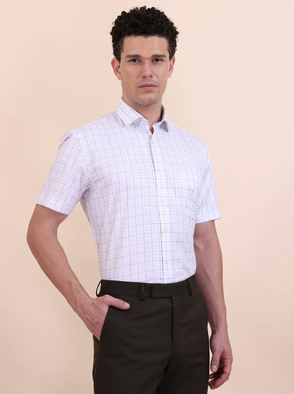 White & Grey Checked Regular Fit Formal Shirt | Greenfibre