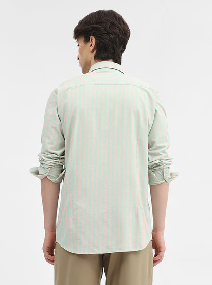 Green & Peach Striped Slim Fit Casual Shirt | JadeBlue