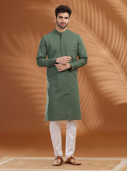Green Solid Modi Kurta | JadeBlue