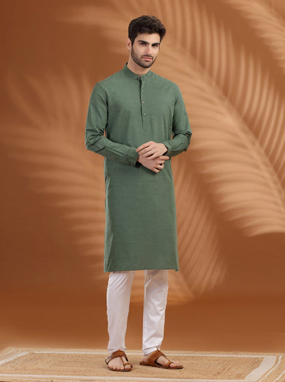 Green Solid Modi Kurta | JadeBlue