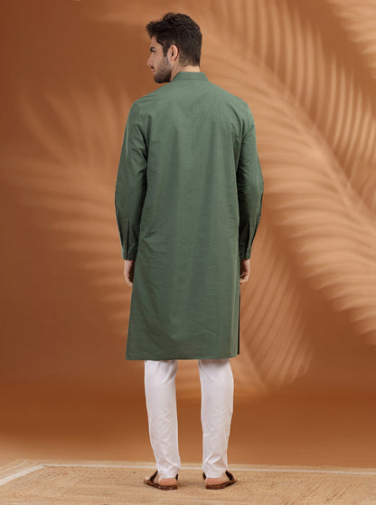 Green Solid Modi Kurta | JadeBlue