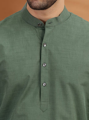 Green Solid Modi Kurta | JadeBlue