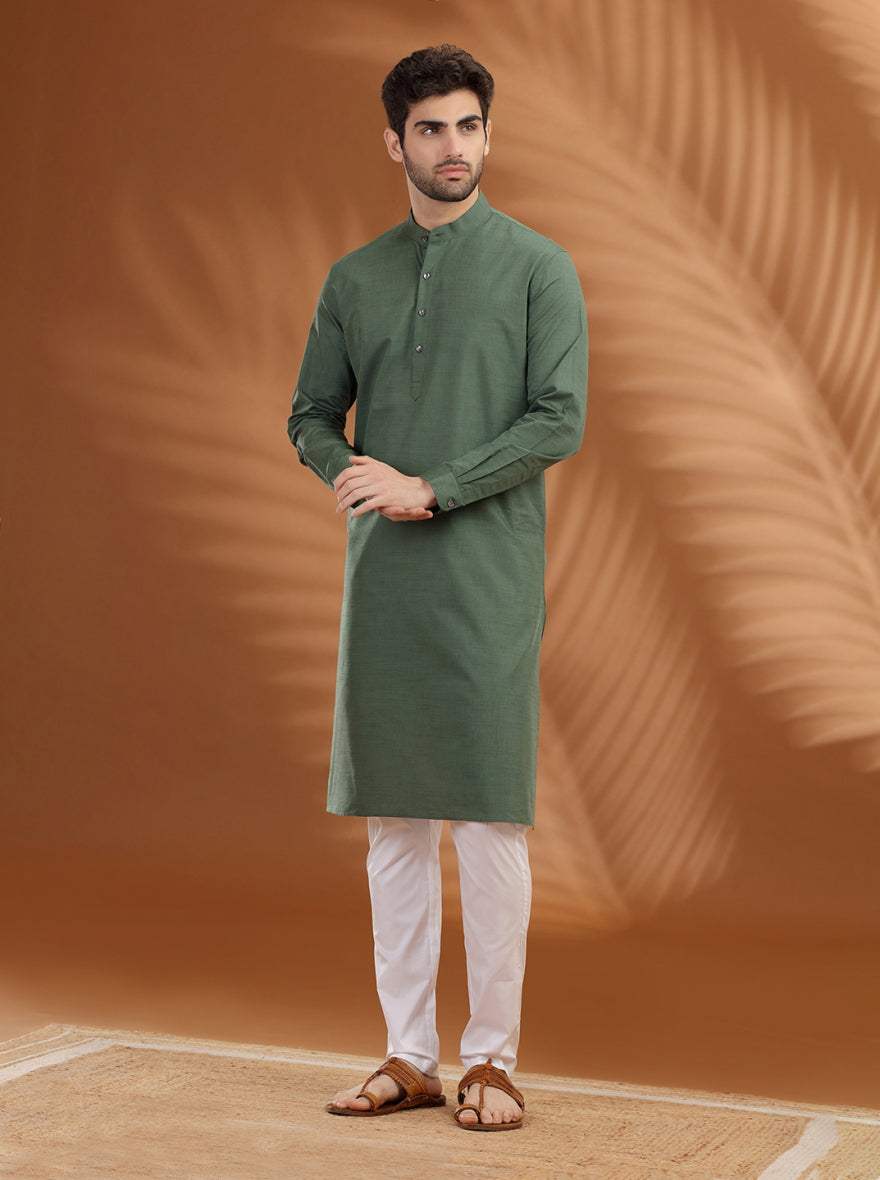 Green Solid Modi Kurta | JadeBlue