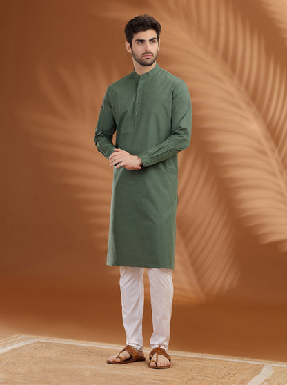 Green Solid Modi Kurta | JadeBlue