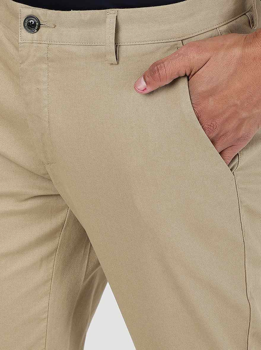 Khaki Solid Uno Fit Casual Trouser | JadeBlue