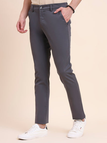 Dark Grey Solid Super Slim Fit Casual Trouser | Greenfibre