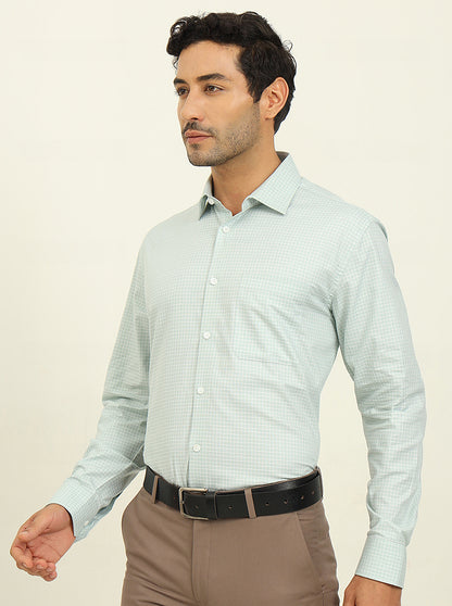 Light Blue & White Checked Regular Fit Formal Shirt | JadeBlue