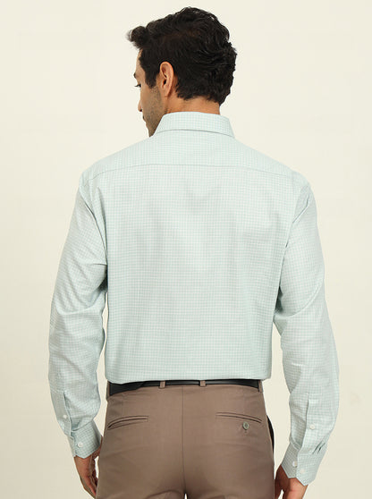 Light Blue & White Checked Regular Fit Formal Shirt | JadeBlue