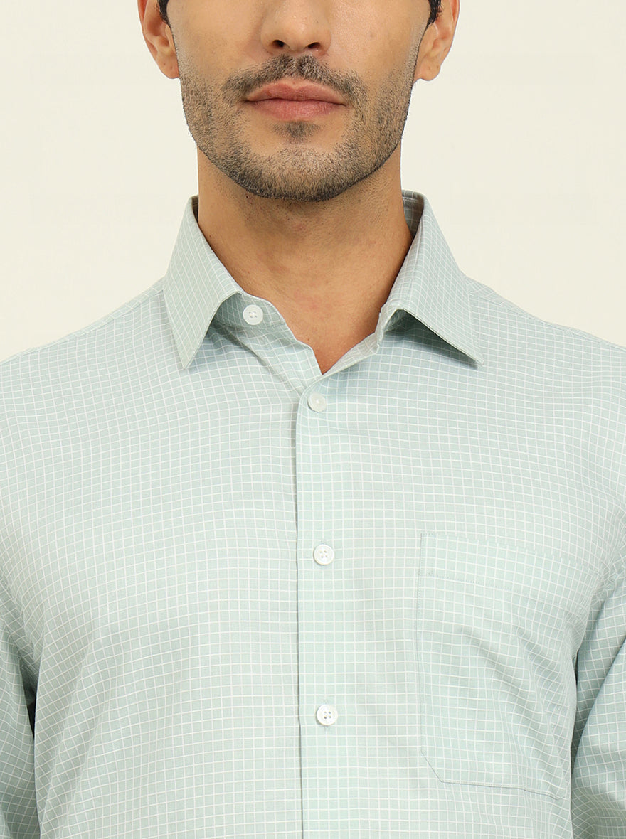 Light Blue & White Checked Regular Fit Formal Shirt | JadeBlue