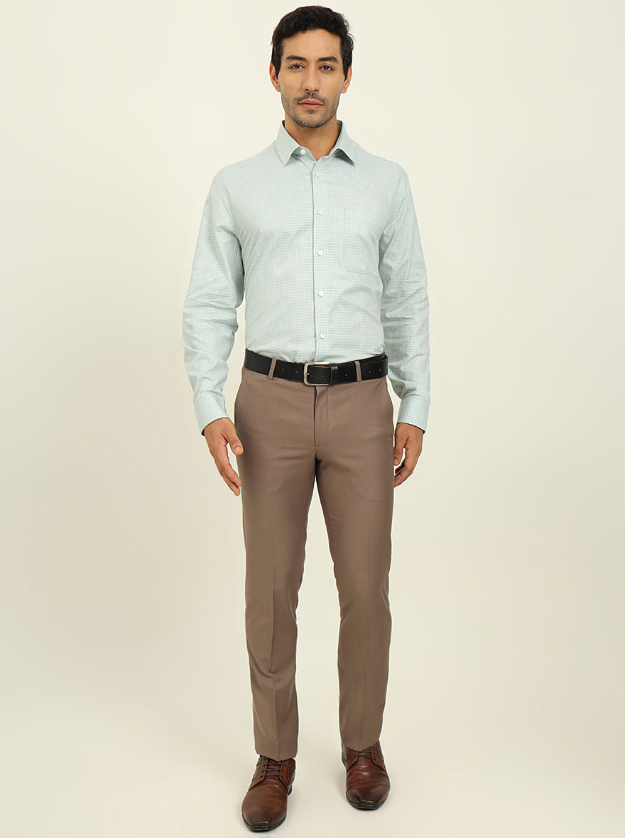 Light Blue & White Checked Regular Fit Formal Shirt | JadeBlue