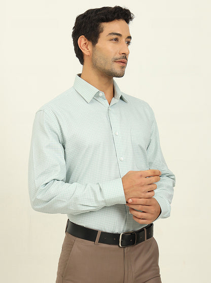 Light Blue & White Checked Regular Fit Formal Shirt | JadeBlue