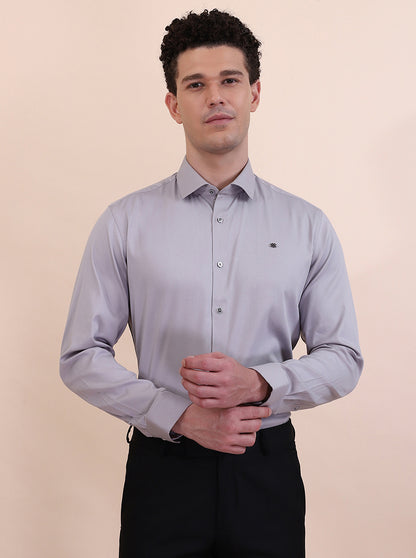 Light Grey Solid Slim Fit Party Wear Shirt | Greenfibre