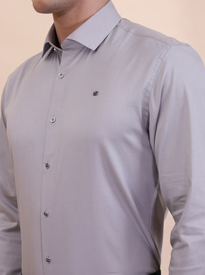 Light Grey Solid Slim Fit Party Wear Shirt | Greenfibre