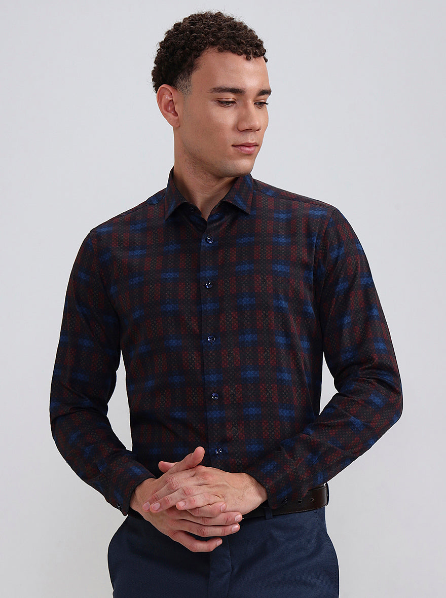 Blue & Red Checked Slim Fit Party Wear Shirt | Wyre