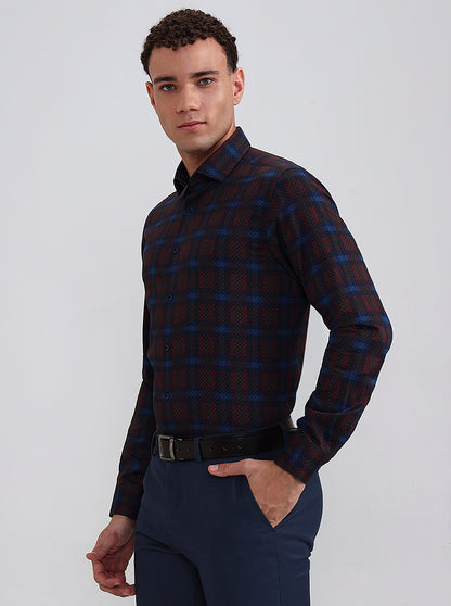 Blue & Red Checked Slim Fit Party Wear Shirt | Wyre