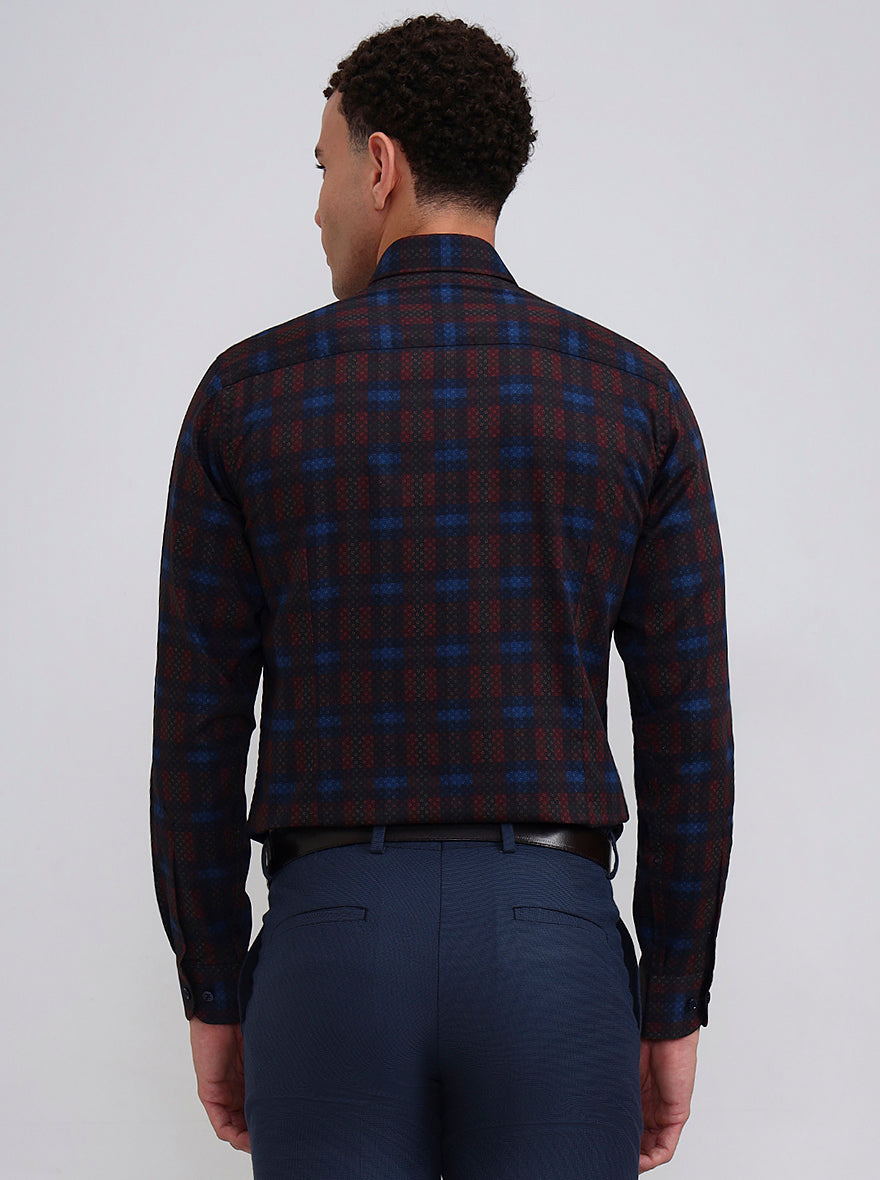 Blue & Red Checked Slim Fit Party Wear Shirt | Wyre