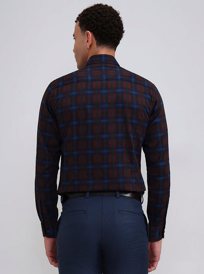 Blue & Red Checked Slim Fit Party Wear Shirt | Wyre