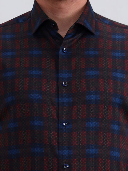 Blue & Red Checked Slim Fit Party Wear Shirt | Wyre