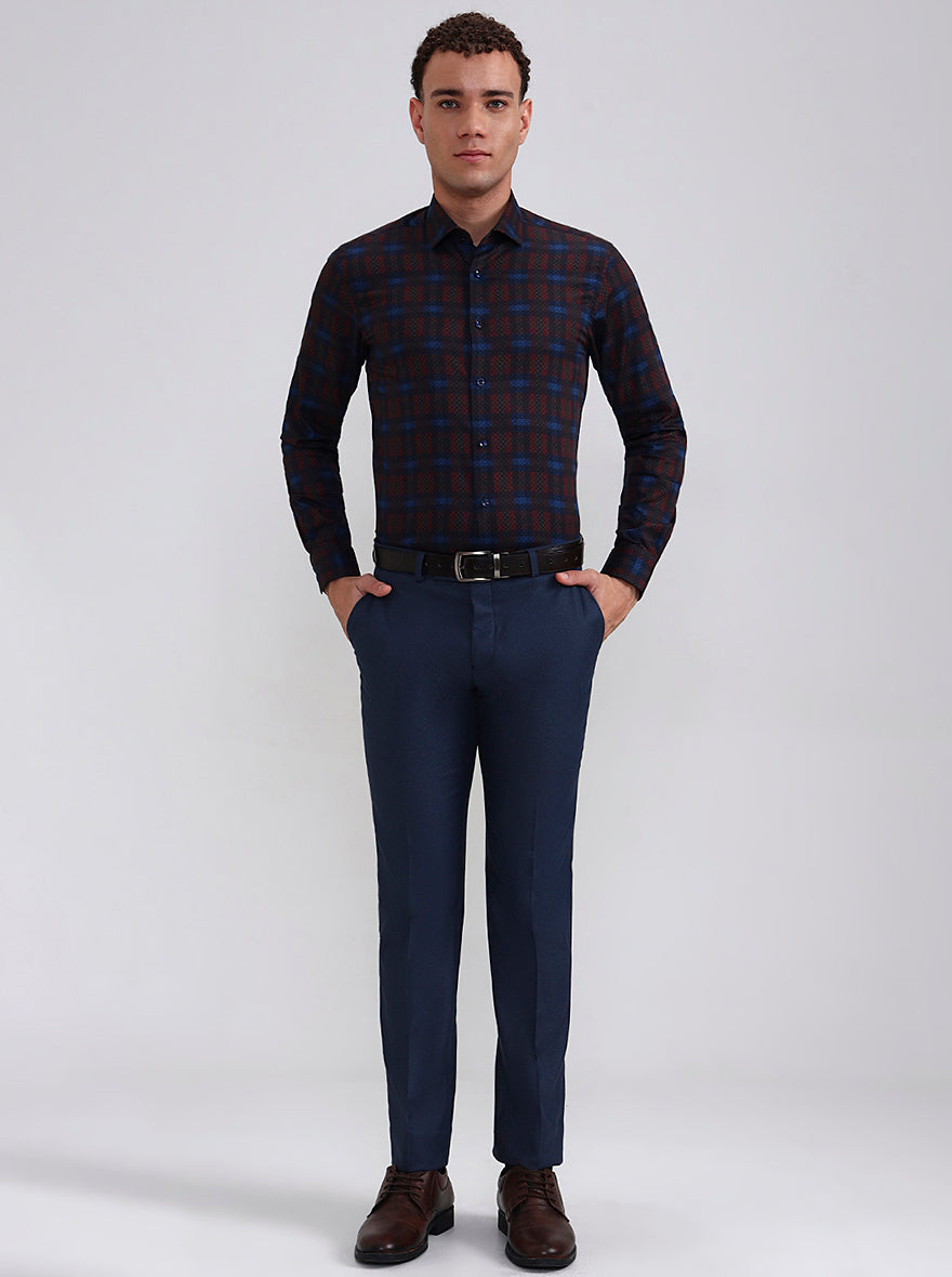 Blue & Red Checked Slim Fit Party Wear Shirt | Wyre