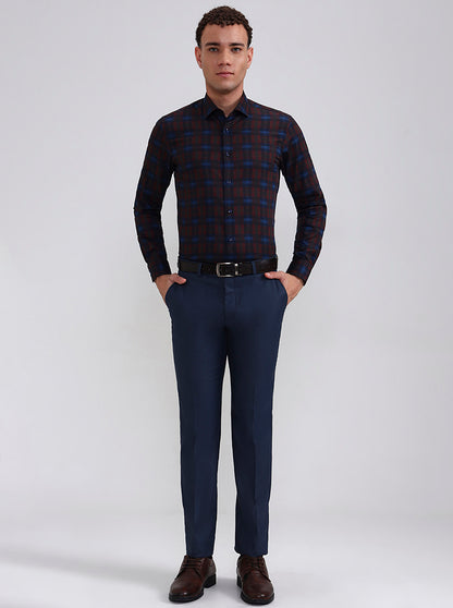 Blue & Red Checked Slim Fit Party Wear Shirt | Wyre