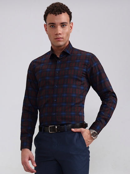 Blue & Red Checked Slim Fit Party Wear Shirt | Wyre