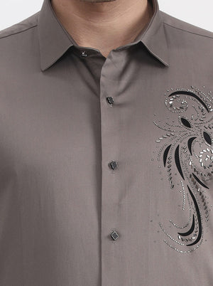 Brown Printed Slim Fit Party Wear Shirt | Wyre