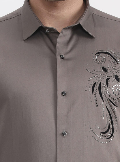 Brown Printed Slim Fit Party Wear Shirt | Wyre