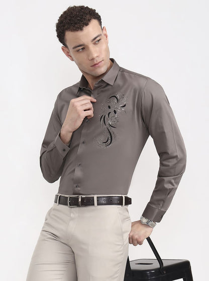 Brown Printed Slim Fit Party Wear Shirt | Wyre