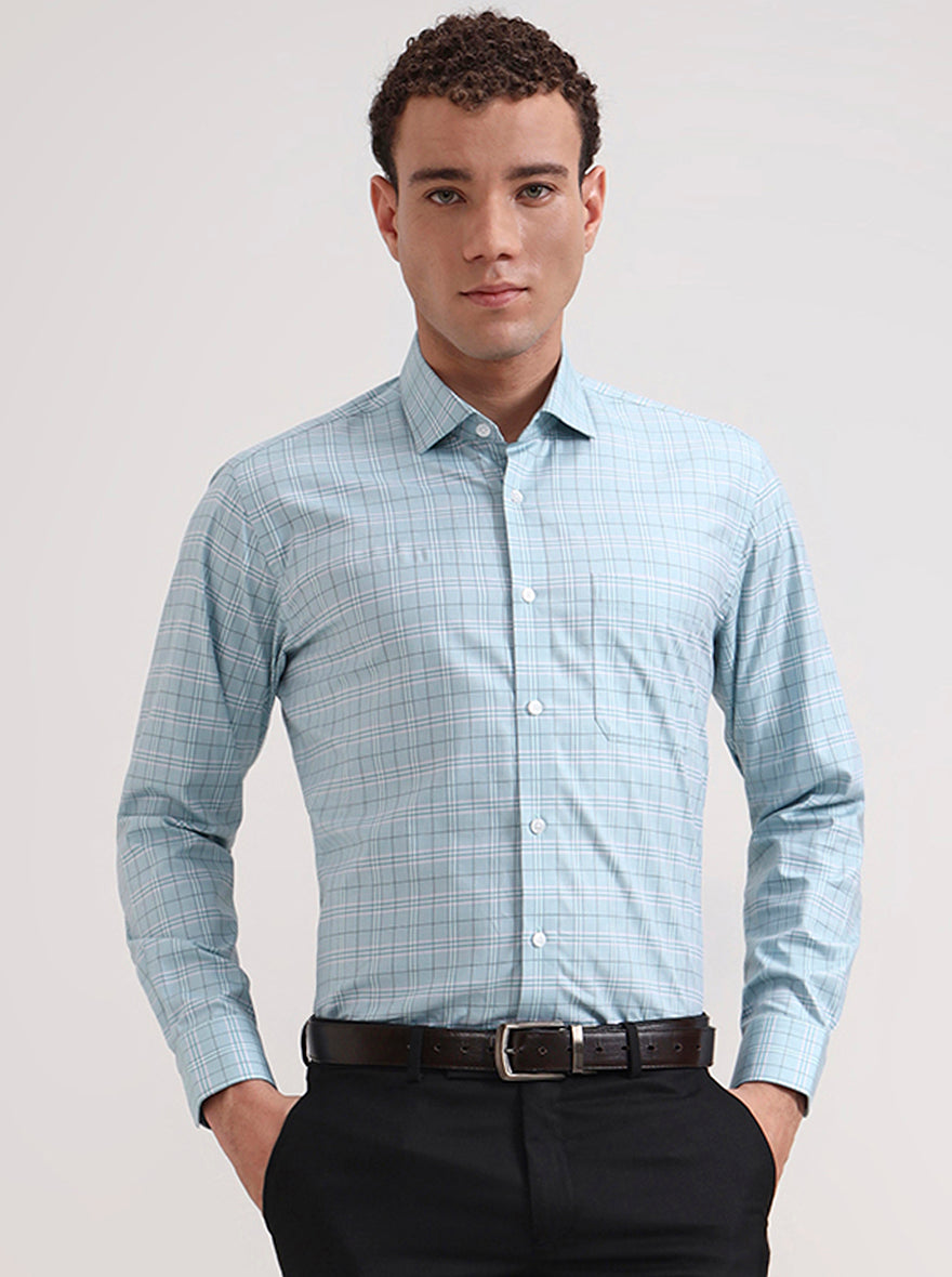 Green Checked Slim Fit Formal Shirt | Metal