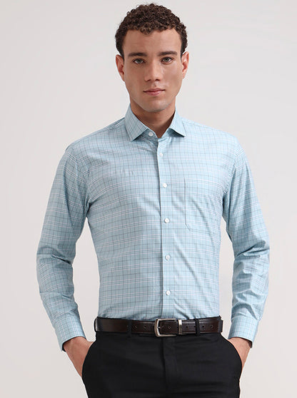 Green Checked Slim Fit Formal Shirt | Metal
