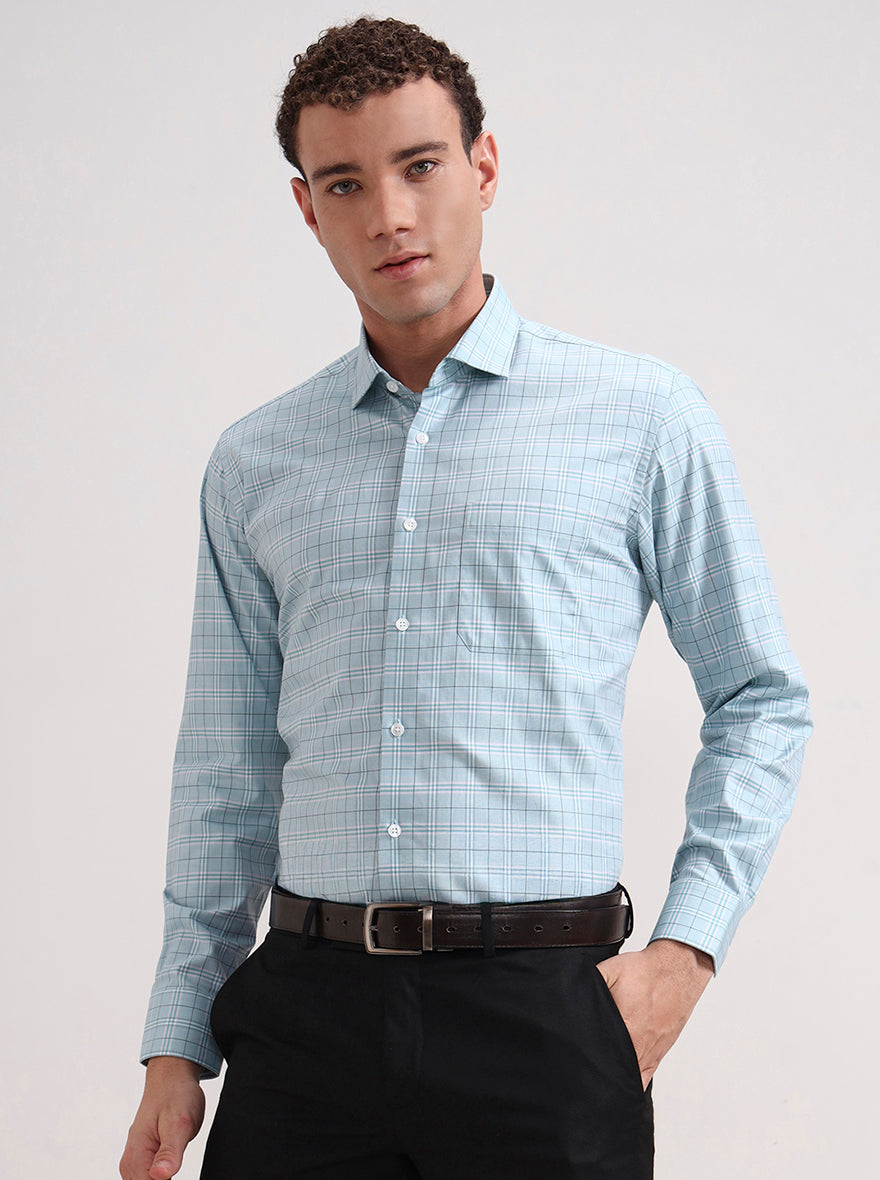 Green Checked Slim Fit Formal Shirt | Metal