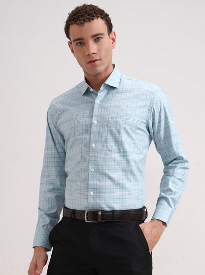 Green Checked Slim Fit Formal Shirt | Metal