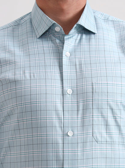 Green Checked Slim Fit Formal Shirt | Metal