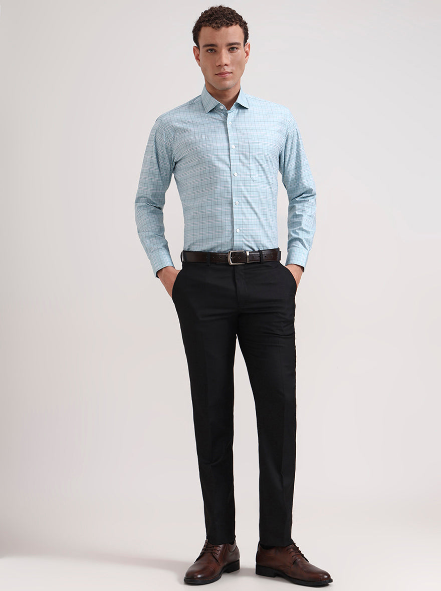 Green Checked Slim Fit Formal Shirt | Metal