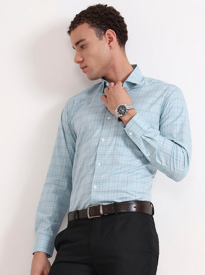 Green Checked Slim Fit Formal Shirt | Metal
