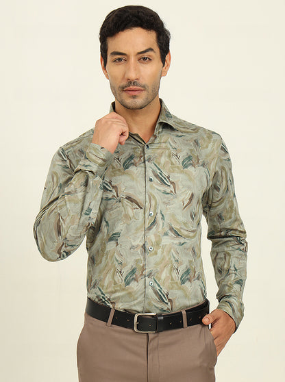 Pista Green Printed Slim Fit Party Wear Shirt | Wyre