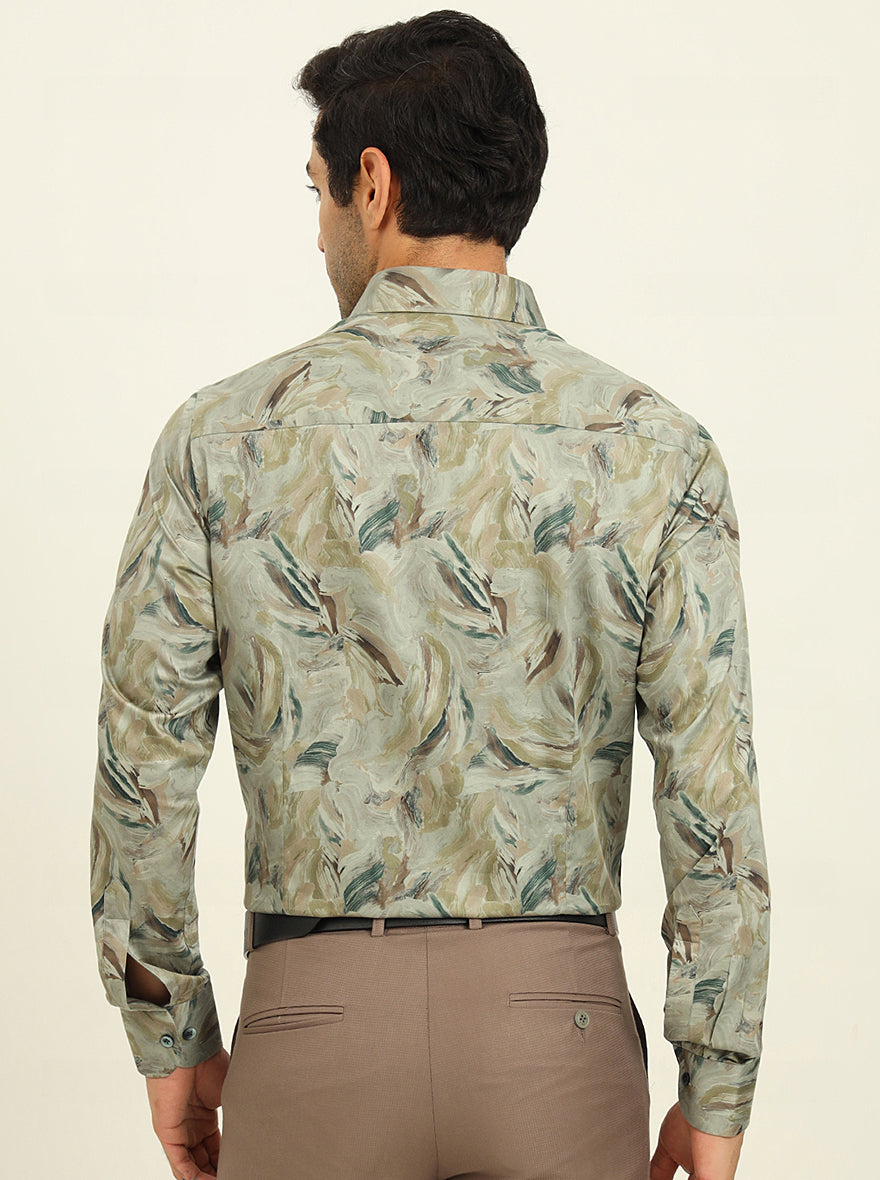 Pista Green Printed Slim Fit Party Wear Shirt | Wyre