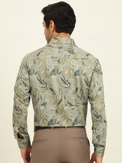 Pista Green Printed Slim Fit Party Wear Shirt | Wyre