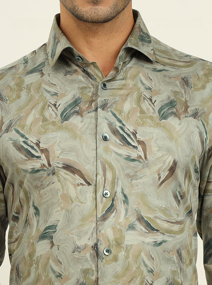 Pista Green Printed Slim Fit Party Wear Shirt | Wyre