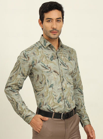 Pista Green Printed Slim Fit Party Wear Shirt | Wyre