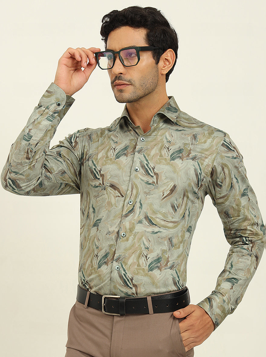 Pista Green Printed Slim Fit Party Wear Shirt | Wyre