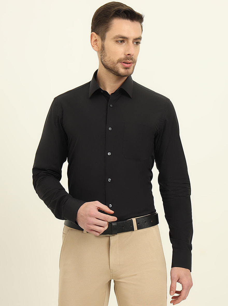 Black Solid Slim Fit Formal Shirt | JadeBlue Youth