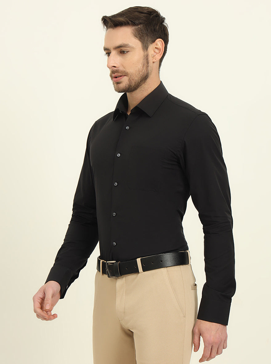 Black Solid Slim Fit Formal Shirt | JadeBlue Youth