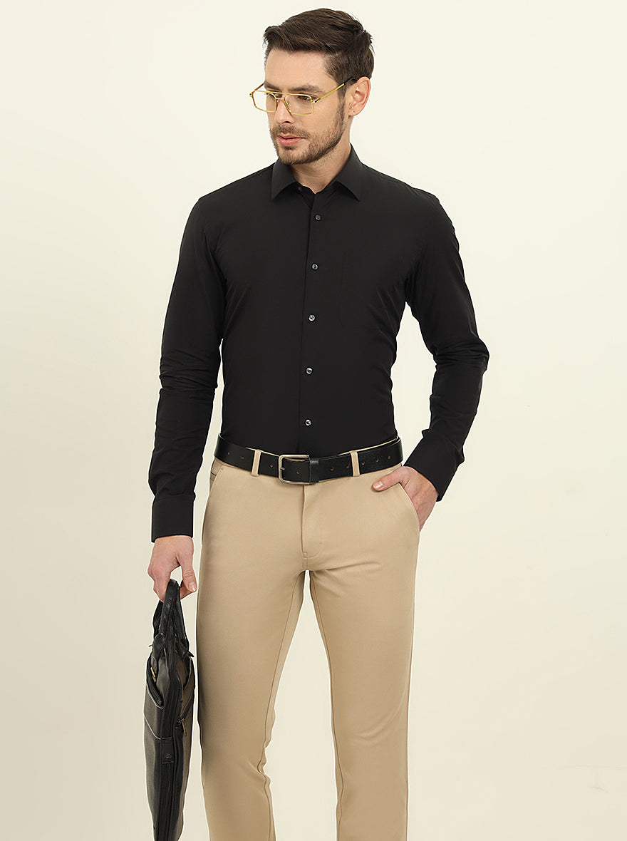 Black Solid Slim Fit Formal Shirt | JadeBlue Youth
